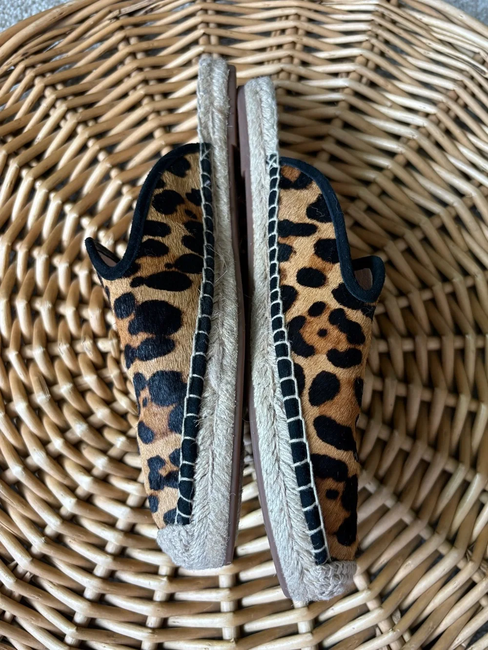 J Crew Neutral Leopard Print Calf Hair Slip On Espadrille Sandals Size 8